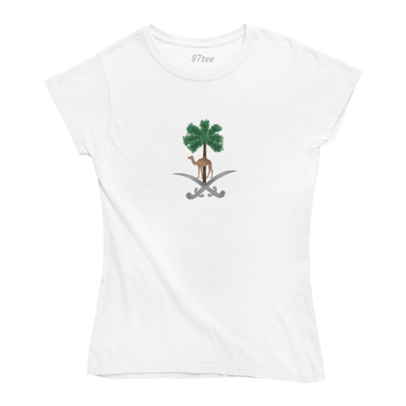 تيشيرت بتصميم سعودي سيفين ونخلة وجمل - FT0042