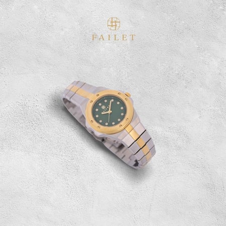 ساعة نسائية ألماس فضي ذهبي مينا أخضر ماركة فايلت