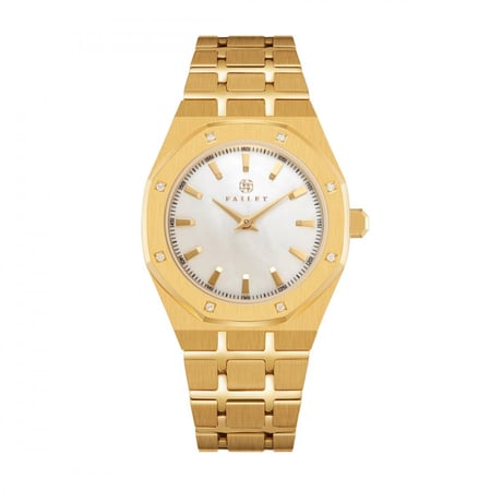 ساعة نسائية ألماس ذهبي مينا أبيض ماركة فايلت