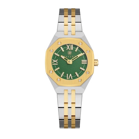 ساعة نسائية ألماس فضي ذهبي مينا أخضر ماركة فايلت