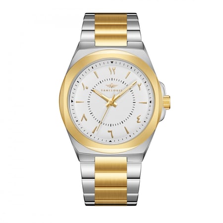 ساعة رجالية فضي ذهبي مينا ابيض ماركة سان لوريس