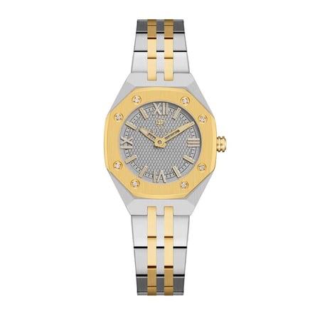 ساعة نسائية ألماس فضي ذهبي مينا رمادي ماركة فايلت