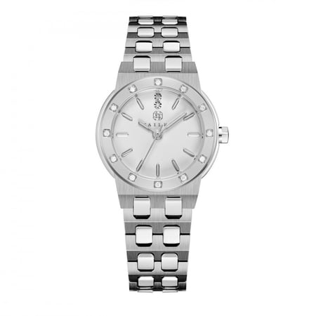 ساعة نسائية ألماس فضي مينا أبيض ماركة فايلت