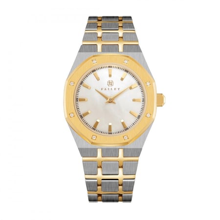 ساعة نسائية ألماس فضي ذهبي مينا أبيض ماركة فايلت