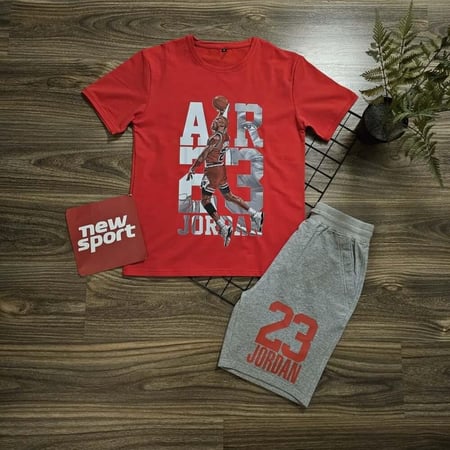 تيشرت احمر AIR + شورت رصاصي N04