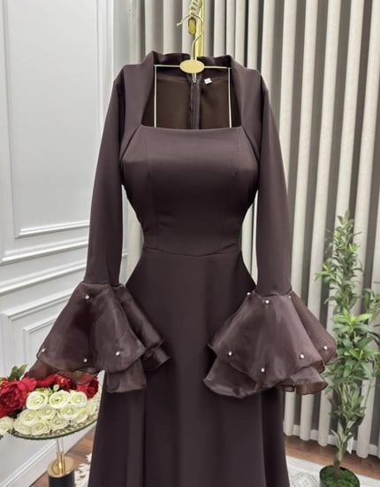 فستان موكا باربي باكمام اورقنزا