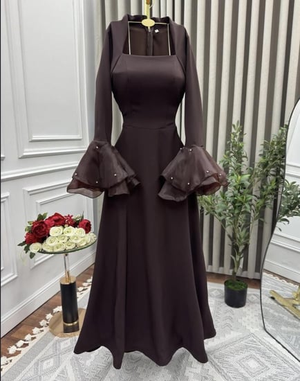 فستان موكا باربي باكمام اورقنزا