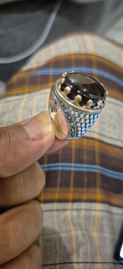 خاتم رجالي جديد  عقيق يماني فضة عيار 925 مقاس 10 صياغة تركي