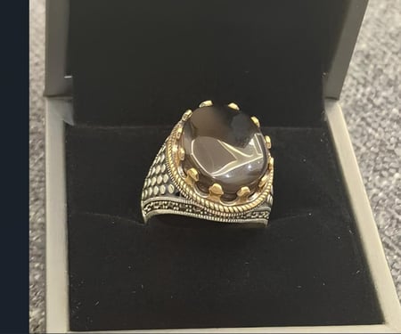 خاتم رجالي جديد  عقيق يماني فضة عيار 925 مقاس 10 صياغة تركي