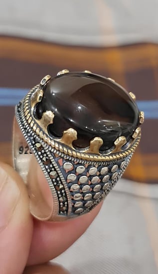 خاتم رجالي جديد  عقيق يماني فضة عيار 925 مقاس 10 صياغة تركي