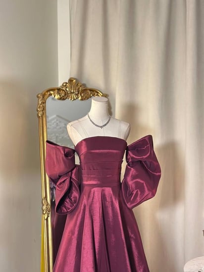 6145-فستان عودي أنيق بأكمام درامية