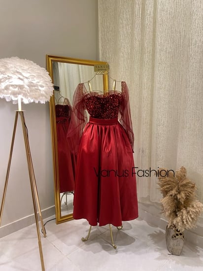 فستان سهرة ميدي( 2 لونين ) 3502