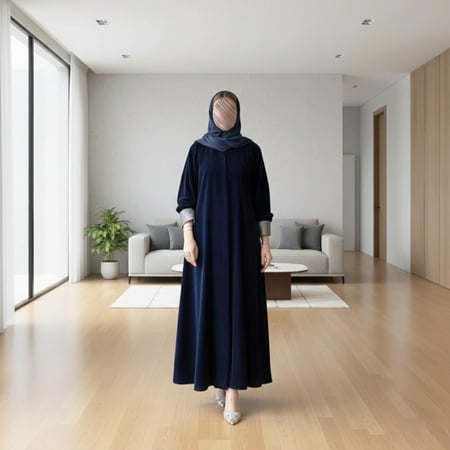 عباية كلوش مخمل كوري مع تفتة بالاكمام