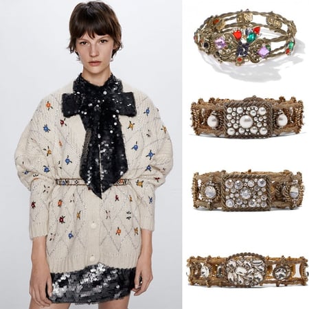 حزام معدن مزين باللؤلؤ