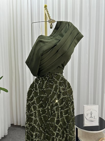 فستان سهره زيتوني بتطريز فاخر