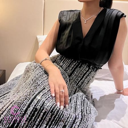 فستان اسود سهرة بتطريز عصري فخم للمناسبات