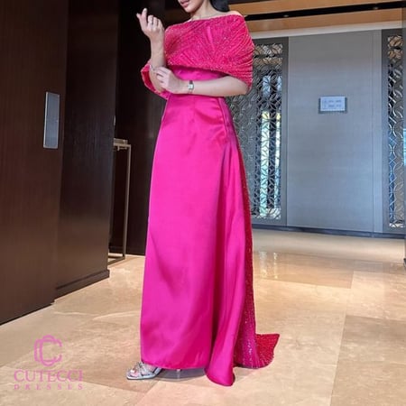 فستان سهرة فوشي ميكادو ملكي أنيق طويل