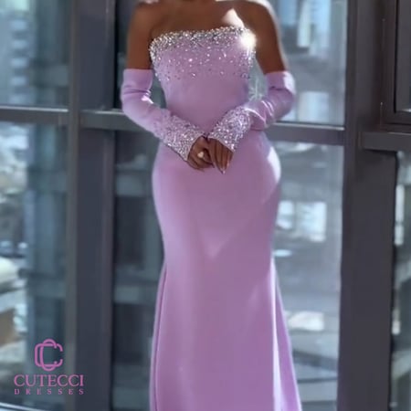 فستان سهرة موف مطرز فاخر من كيوتشي