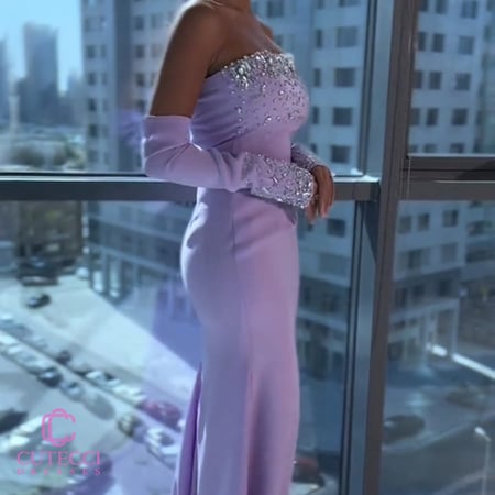 فستان سهرة موف مطرز فاخر من كيوتشي