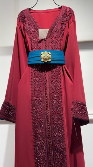 قفطان شك وتطريز عنابي