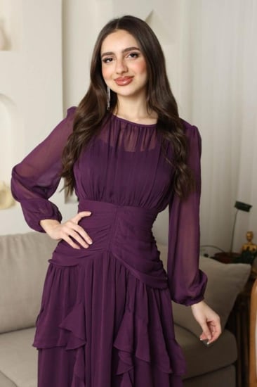 فستان سهره كم طويل شيفون