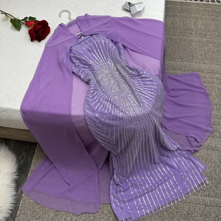 فستان نسائي تطريز ترتر مع بشت شيفون