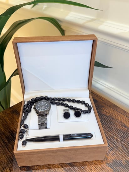 طقم ساعة رجالي أسود