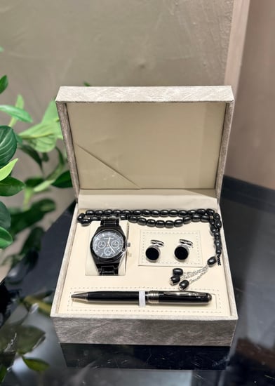 طقم ساعة رجالية أسود