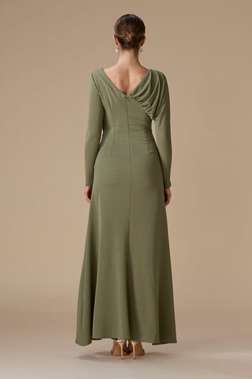 فستان أخضر ناعم طويل