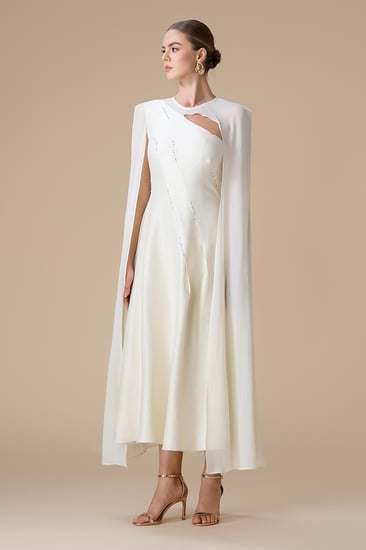 فستان سكري ميدي بأكمام كاب