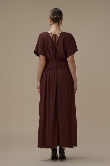 جلابية طويلة شيفون لون بني