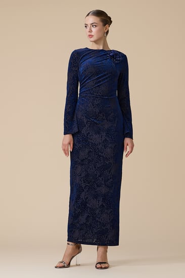 فستان كحلي ماكسي مخمل