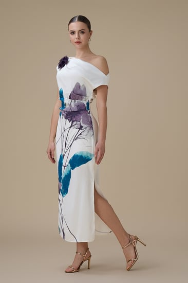 فستان ميدي أوف شولدر بطبعة زهور