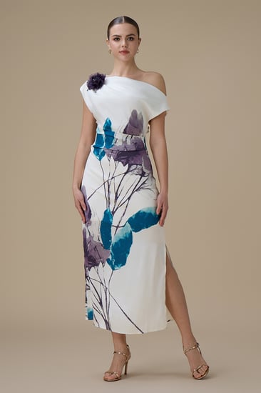 فستان ميدي أوف شولدر بطبعة زهور