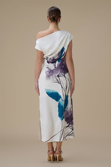 فستان ميدي أوف شولدر بطبعة زهور