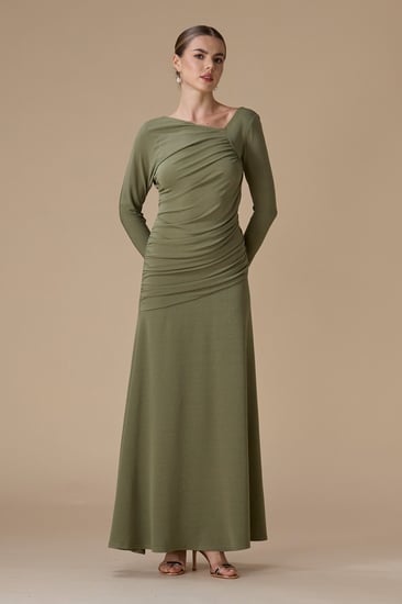 فستان أخضر ناعم طويل