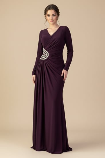 فستان طويل بنفسجي بدرابيه أنيق