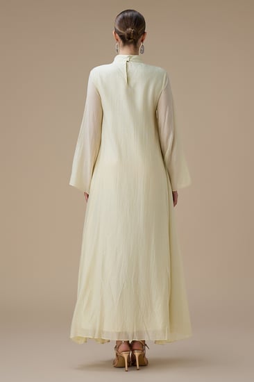 جلابية طويلة اصفر فاتح بتطريز ناعم