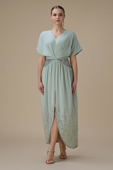 جلابية طويلة شيفون لون اخضر فاتح