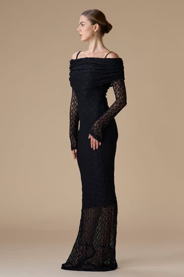 فستان أسود طويل دانتيل