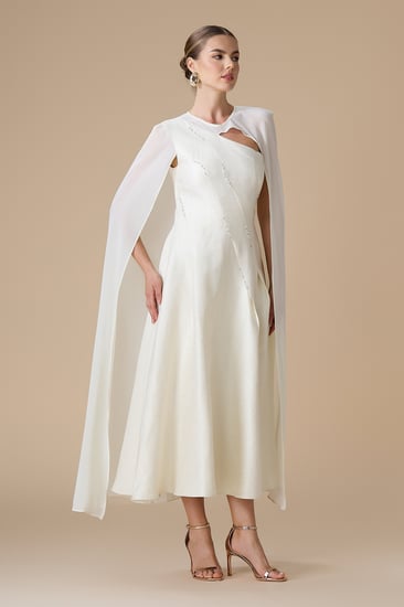 فستان سكري ميدي بأكمام كاب