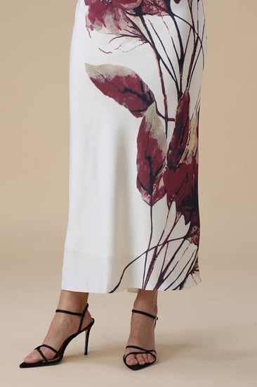 فستان ماكسي برغندي أوف شولدر بطبعة زهور