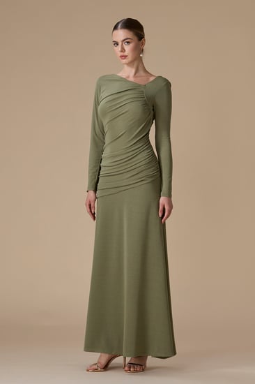 فستان أخضر ناعم طويل