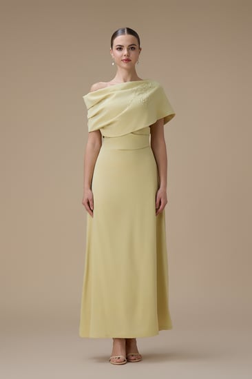 فستان اصفر طويل اوف شولدر