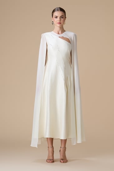 فستان سكري ميدي بأكمام كاب