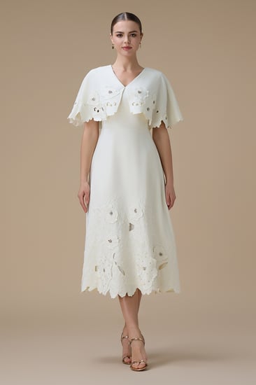 فستان ميدي سكري بتطريز زهور