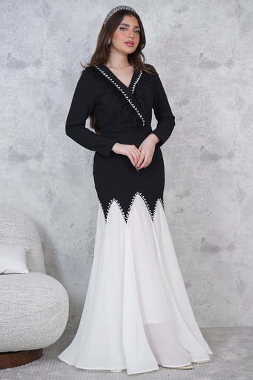 فستان سهره شوقر بلونين مطرز بكريستال لون ابيض