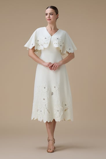 فستان ميدي سكري بتطريز زهور