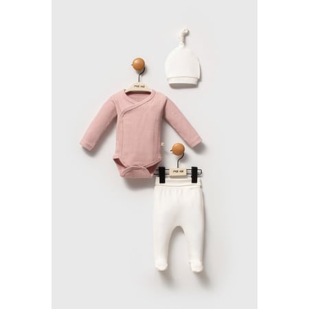 طقم ثلاث قطع للبنات بلون وردي وأبيض بخامة قطن 100%