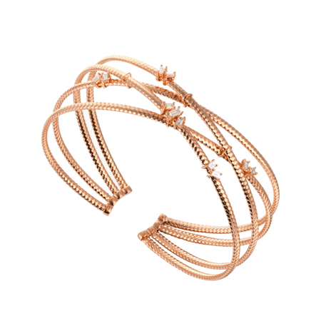 إسوارة ذهب وردي عيار 18 و ألماس مدور وباجيت VS-SI